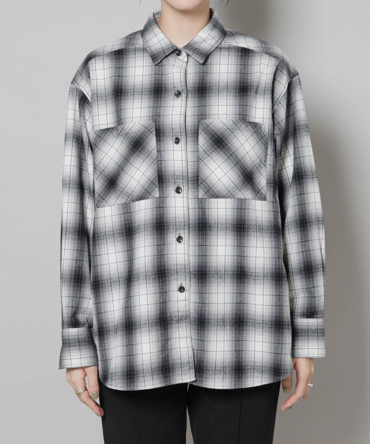 オンブレチェックオーバーネルシャツ