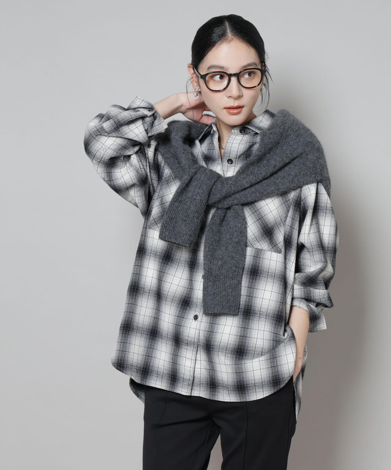 オンブレチェックオーバーネルシャツ