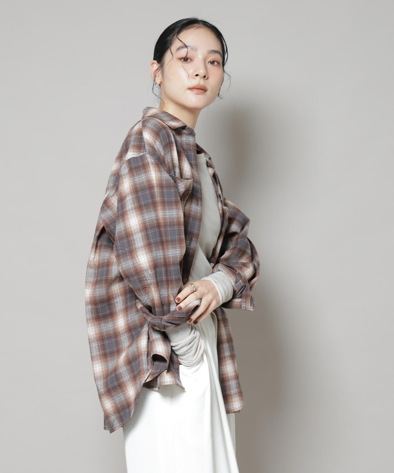 オンブレチェックオーバーネルシャツ