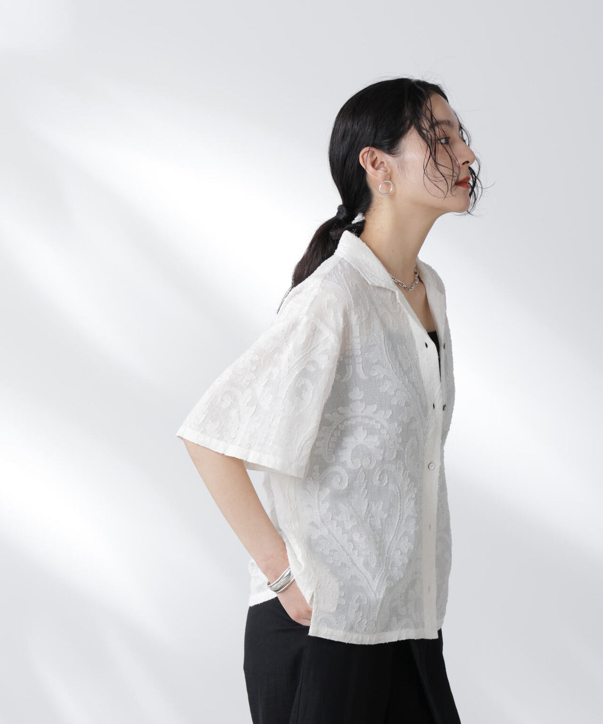 made in india カットワークジャカードシャツ(セットアップ可)