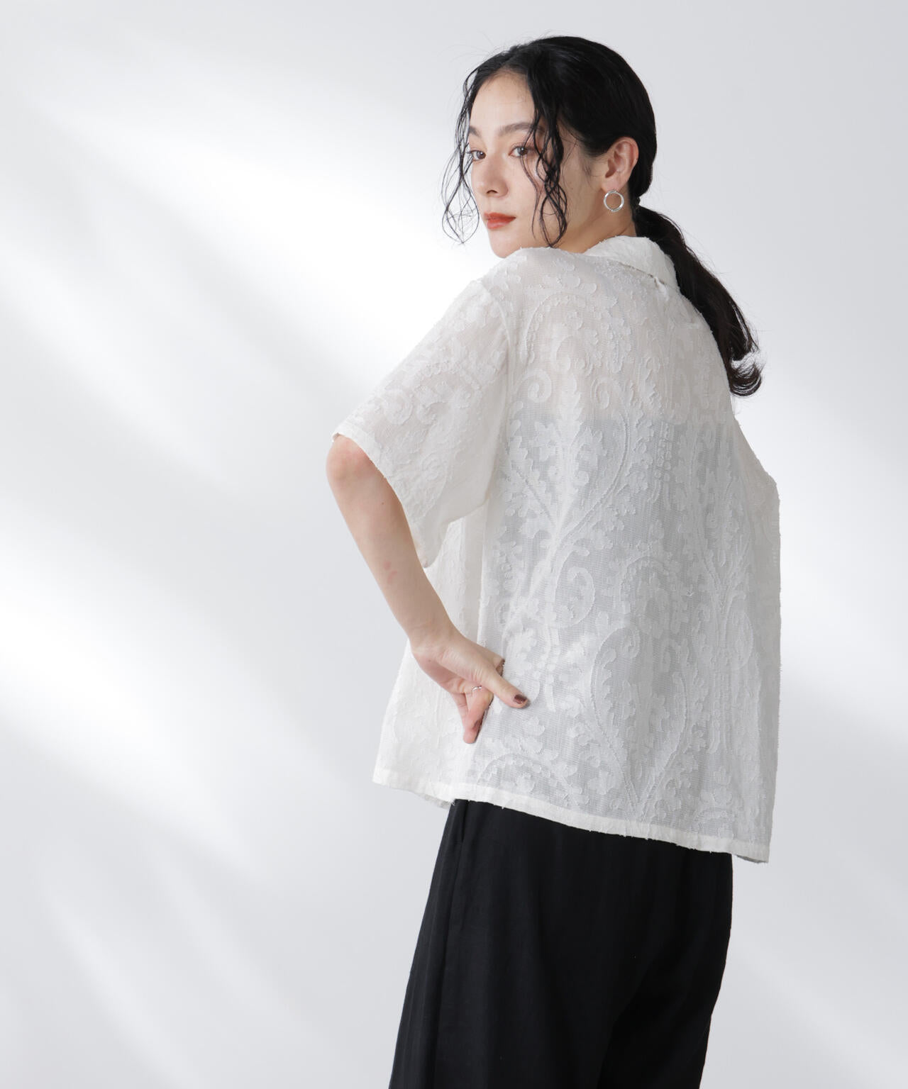 made in india カットワークジャカードシャツ(セットアップ可)