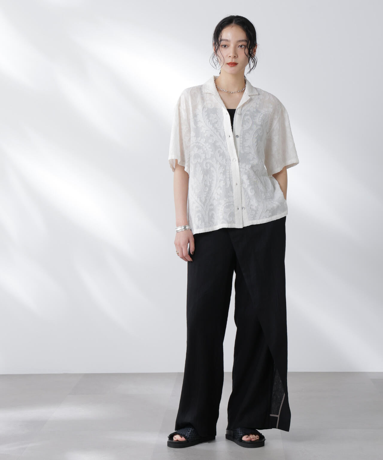 made in india カットワークジャカードシャツ(セットアップ可)