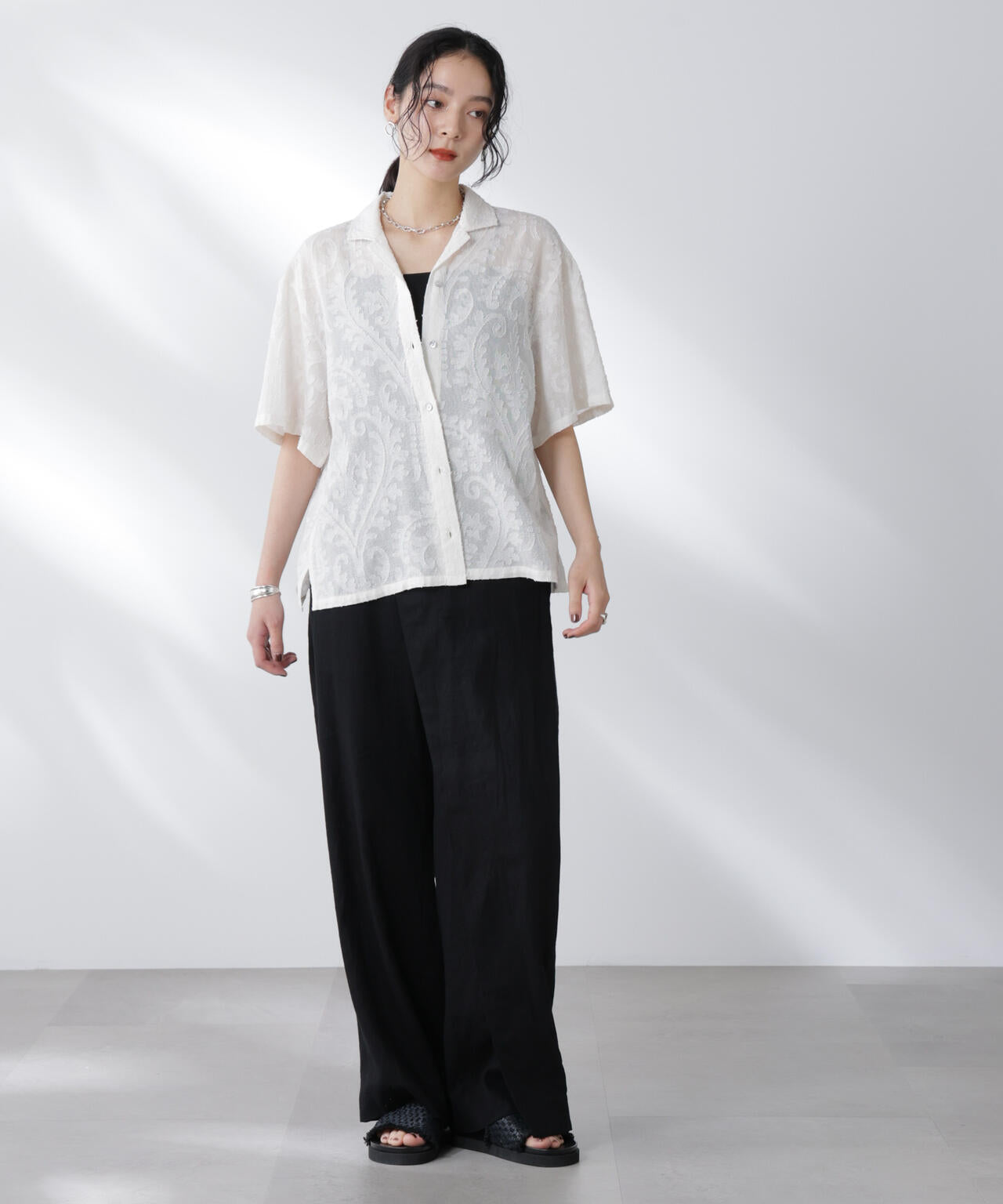 made in india カットワークジャカードシャツ(セットアップ可)