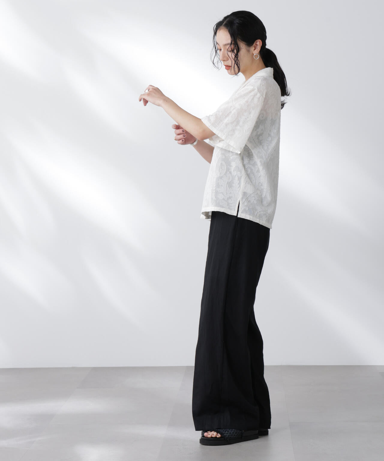 made in india カットワークジャカードシャツ(セットアップ可)