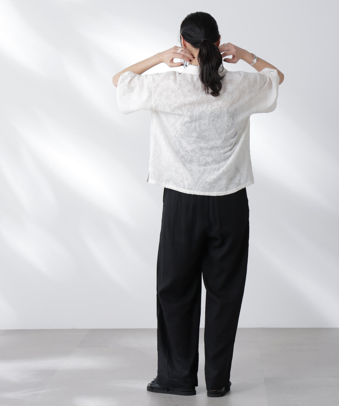 made in india カットワークジャカードシャツ(セットアップ可)