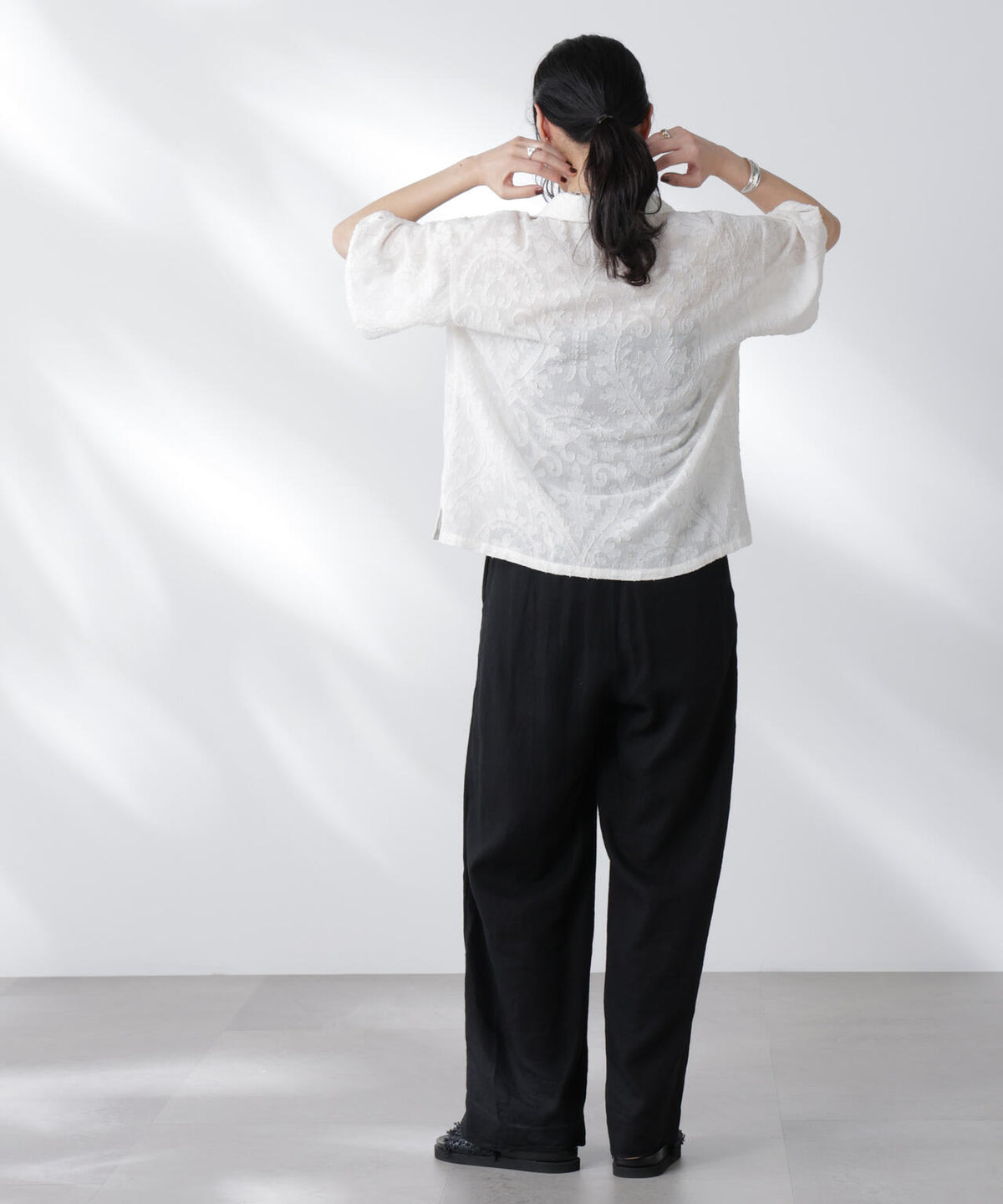 made in india カットワークジャカードシャツ(セットアップ可)