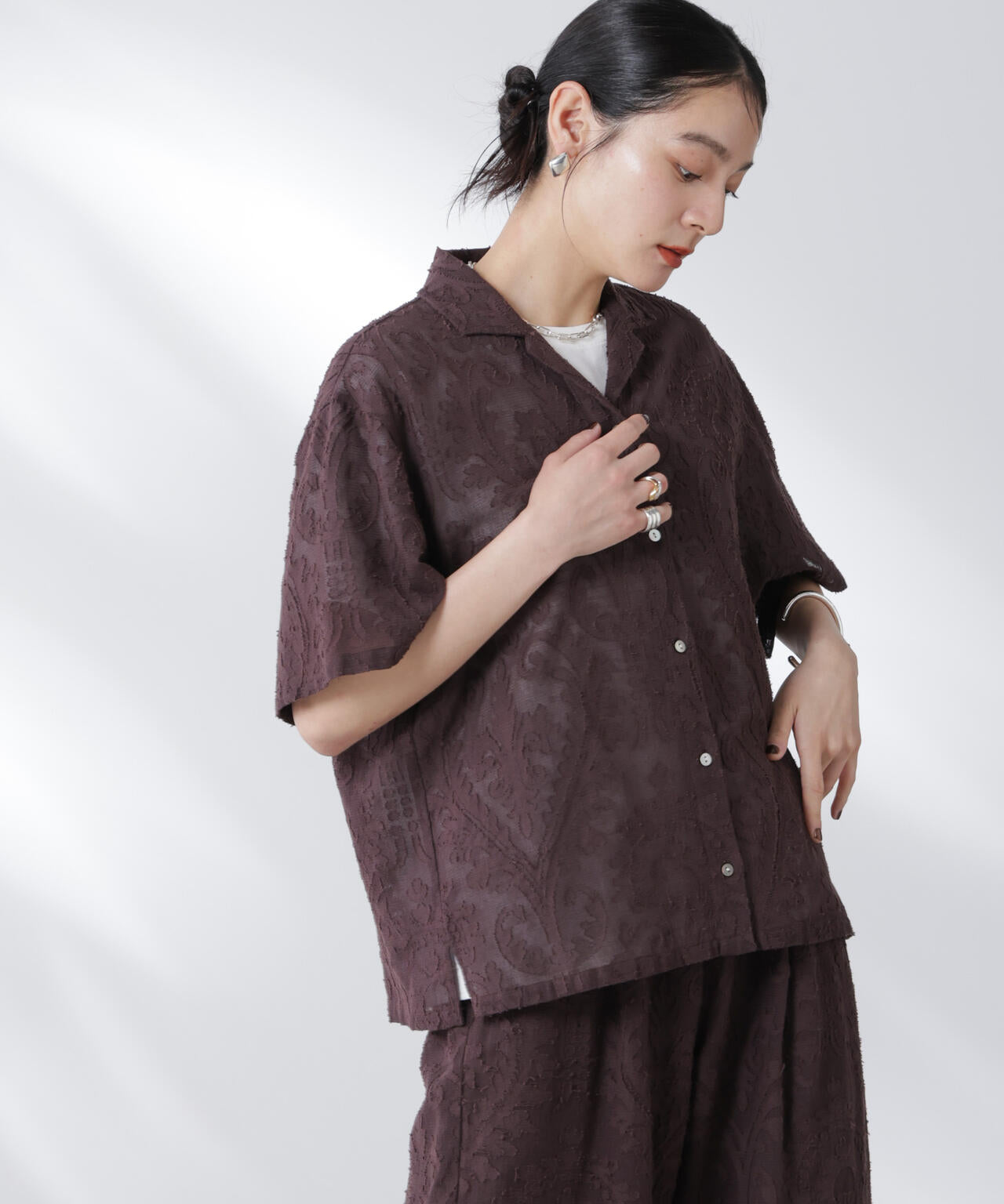 made in india カットワークジャカードシャツ(セットアップ可)