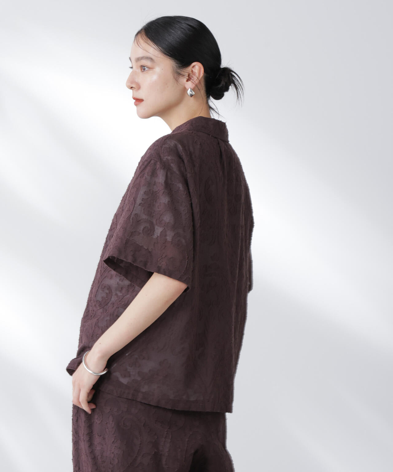made in india カットワークジャカードシャツ(セットアップ可)