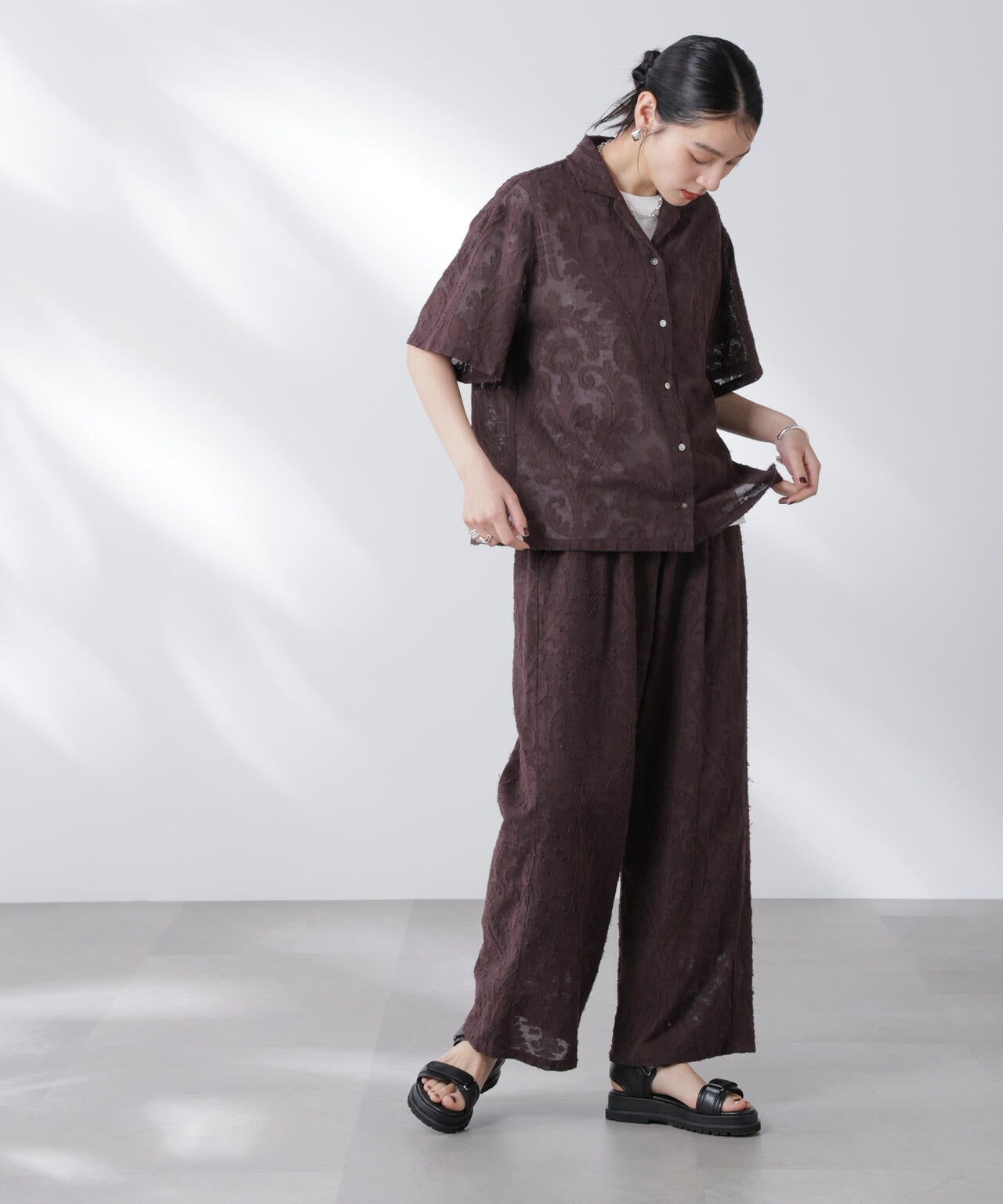 made in india カットワークジャカードシャツ(セットアップ可)