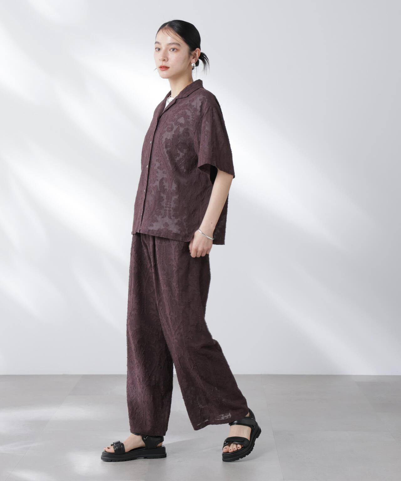 made in india カットワークジャカードシャツ(セットアップ可)