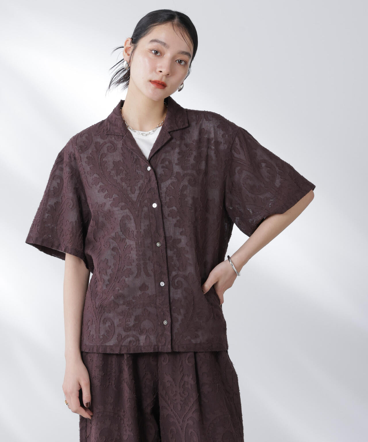 made in india カットワークジャカードシャツ(セットアップ可)