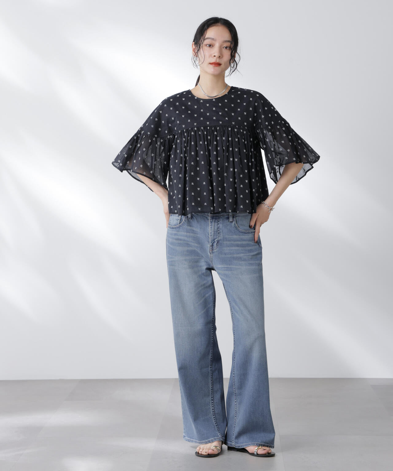 made in india コットンフロッキーフラワーブラウス