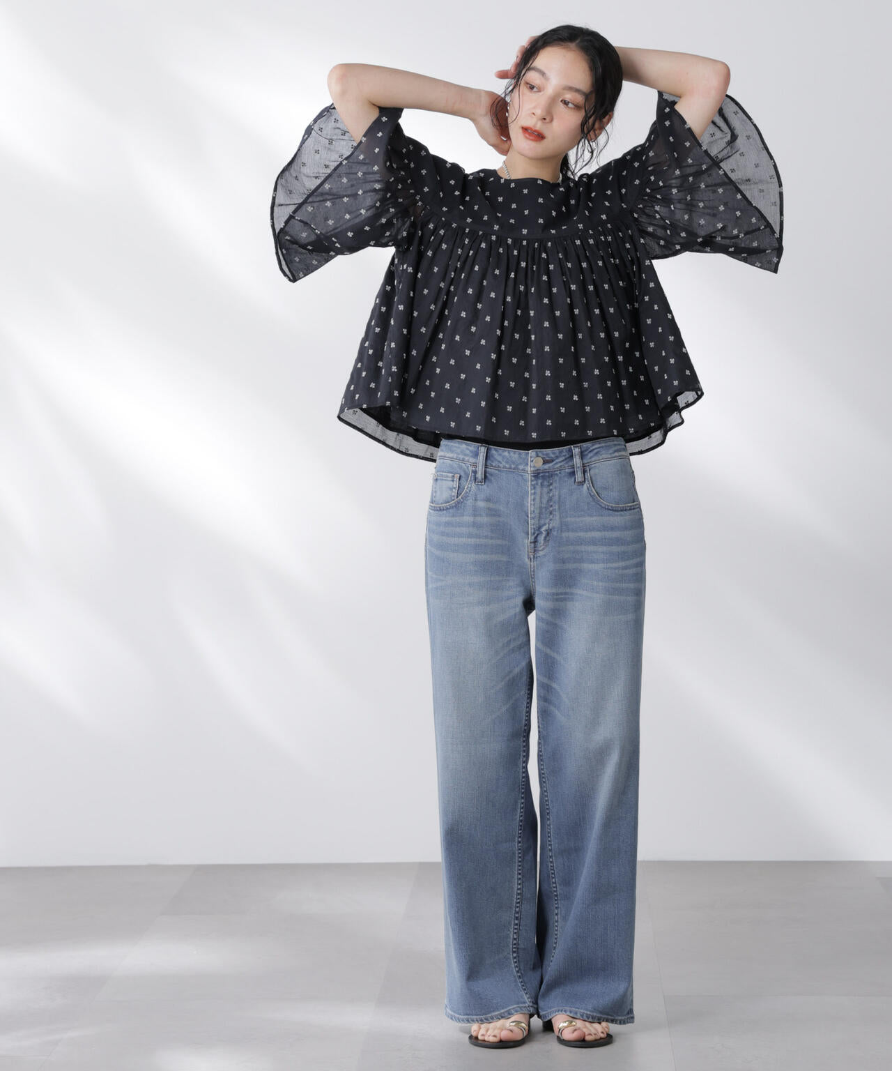 made in india コットンフロッキーフラワーブラウス