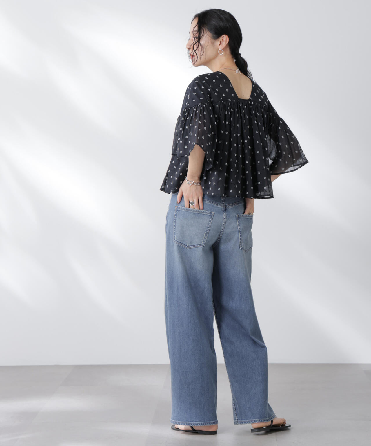 made in india コットンフロッキーフラワーブラウス