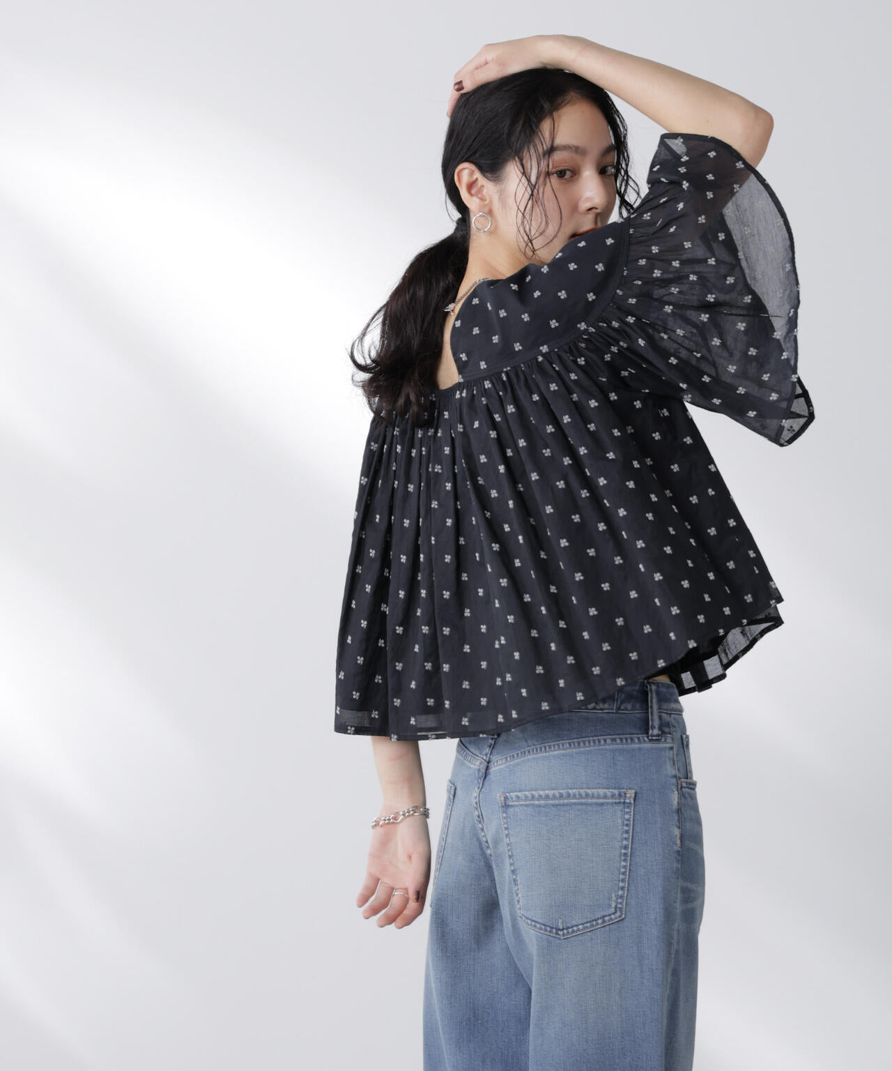 made in india コットンフロッキーフラワーブラウス