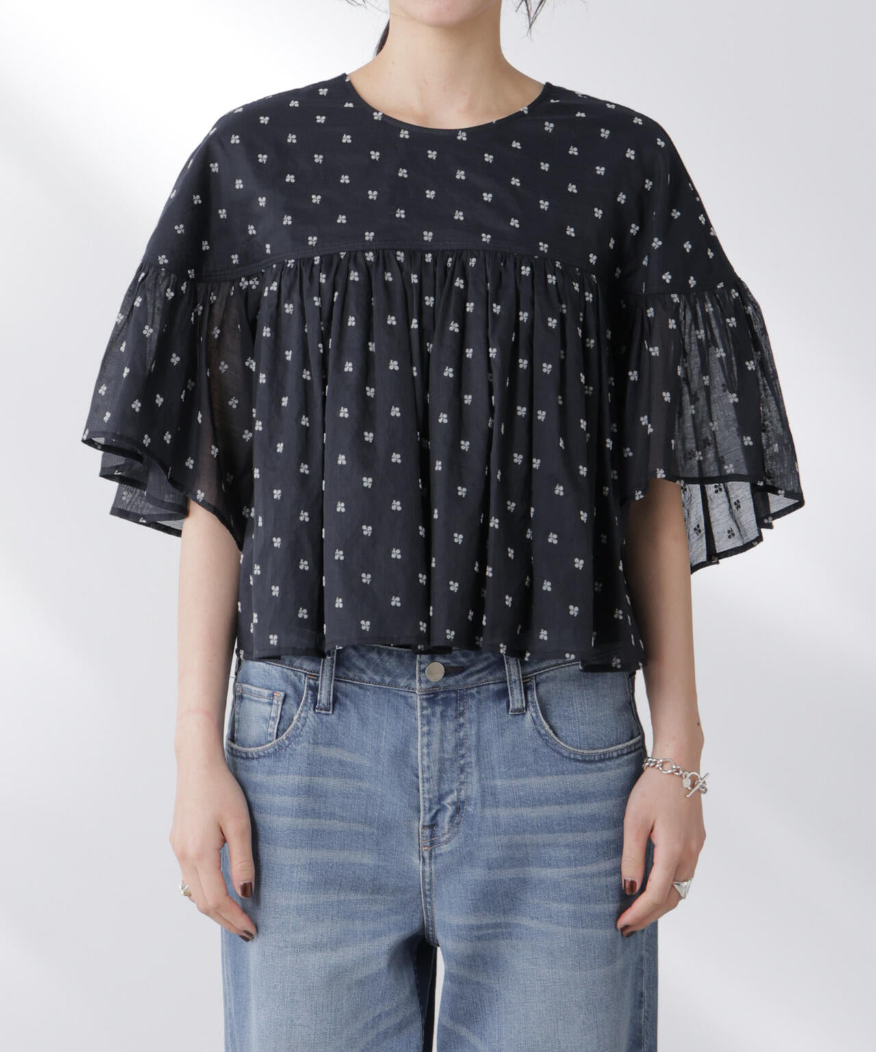 made in india コットンフロッキーフラワーブラウス