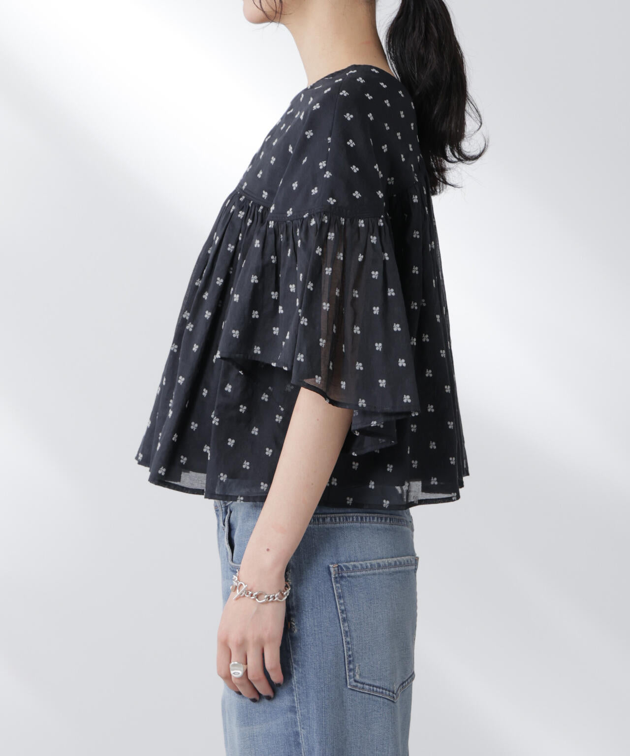 made in india コットンフロッキーフラワーブラウス