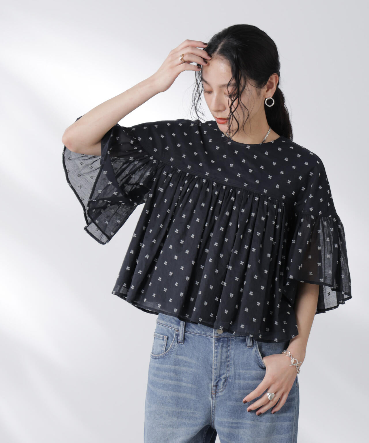 made in india コットンフロッキーフラワーブラウス