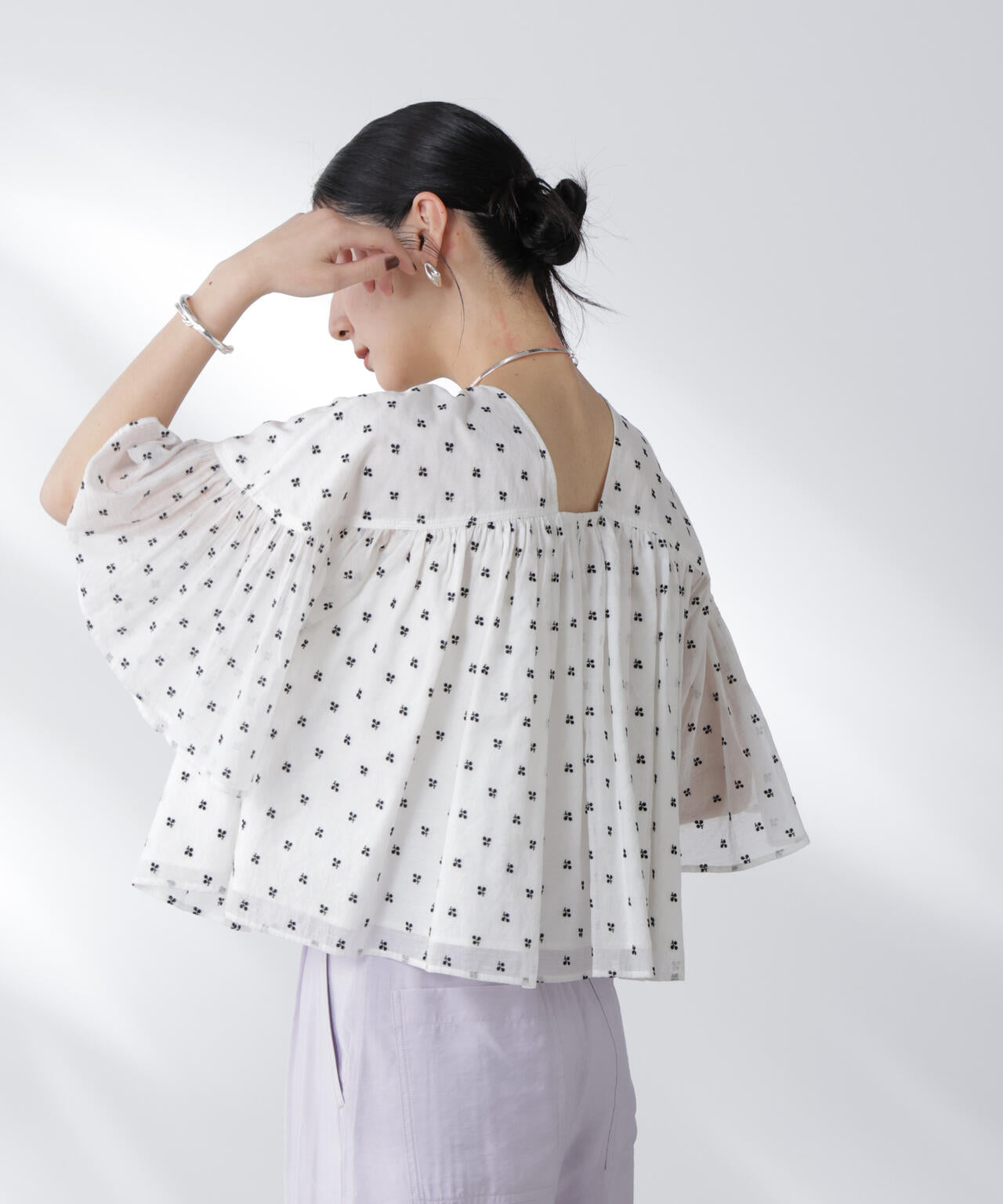 made in india コットンフロッキーフラワーブラウス