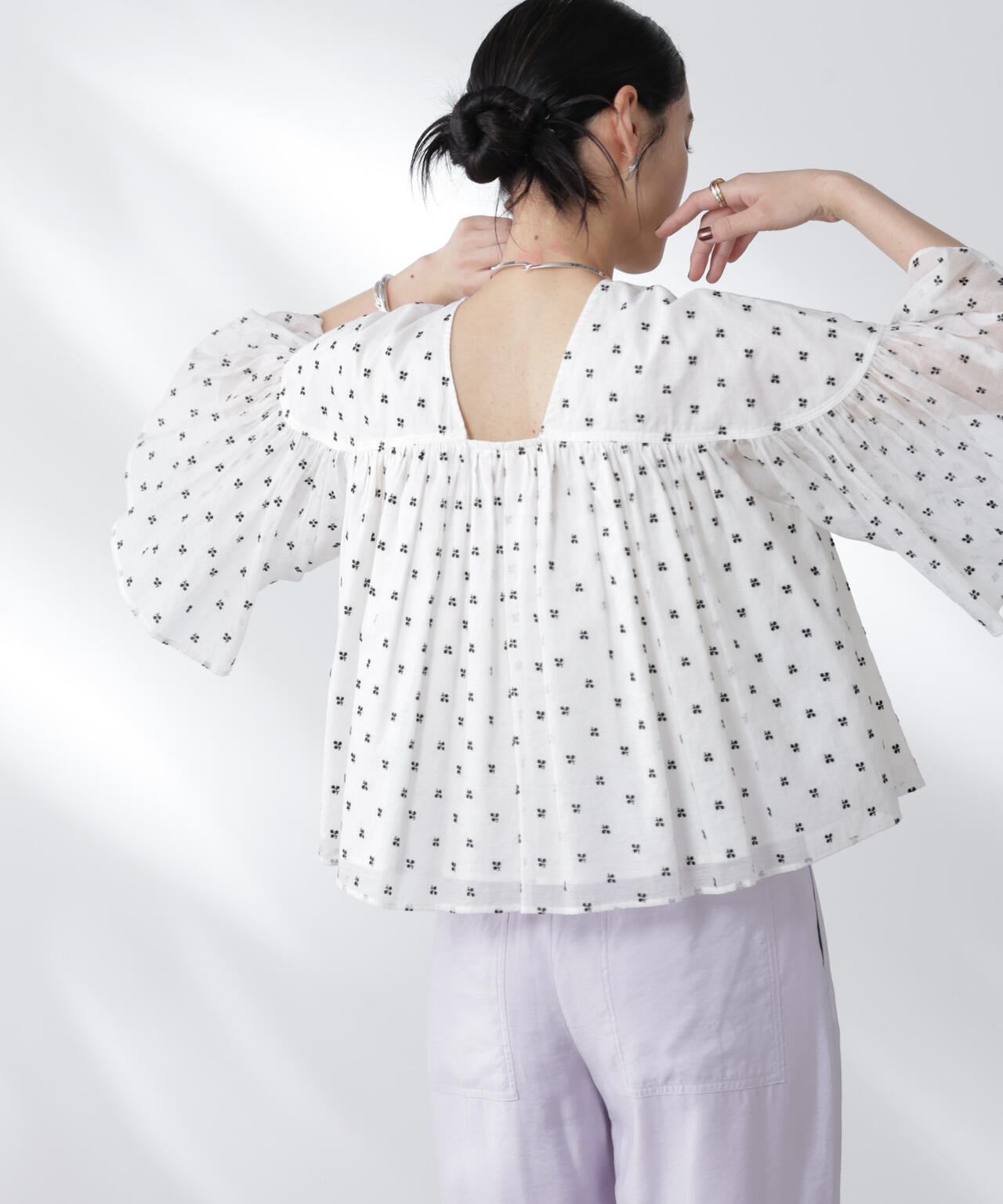 made in india コットンフロッキーフラワーブラウス