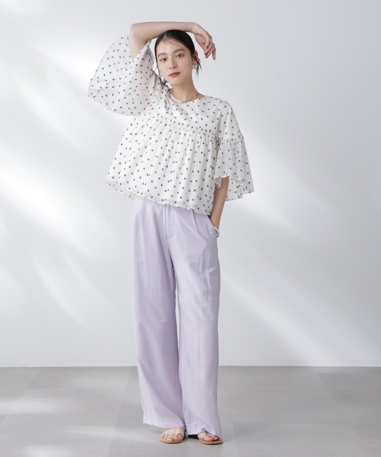 made in india コットンフロッキーフラワーブラウス