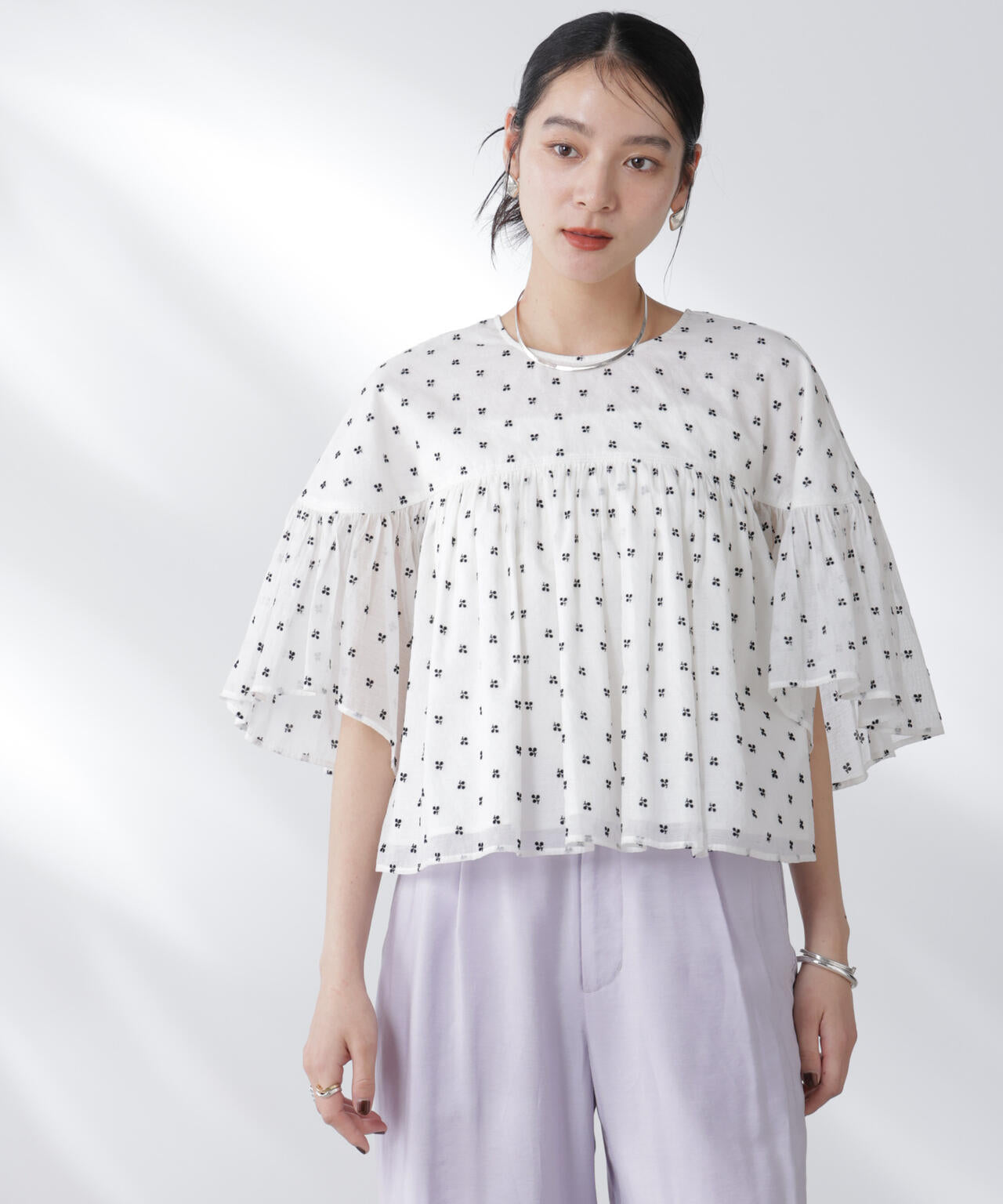 made in india コットンフロッキーフラワーブラウス