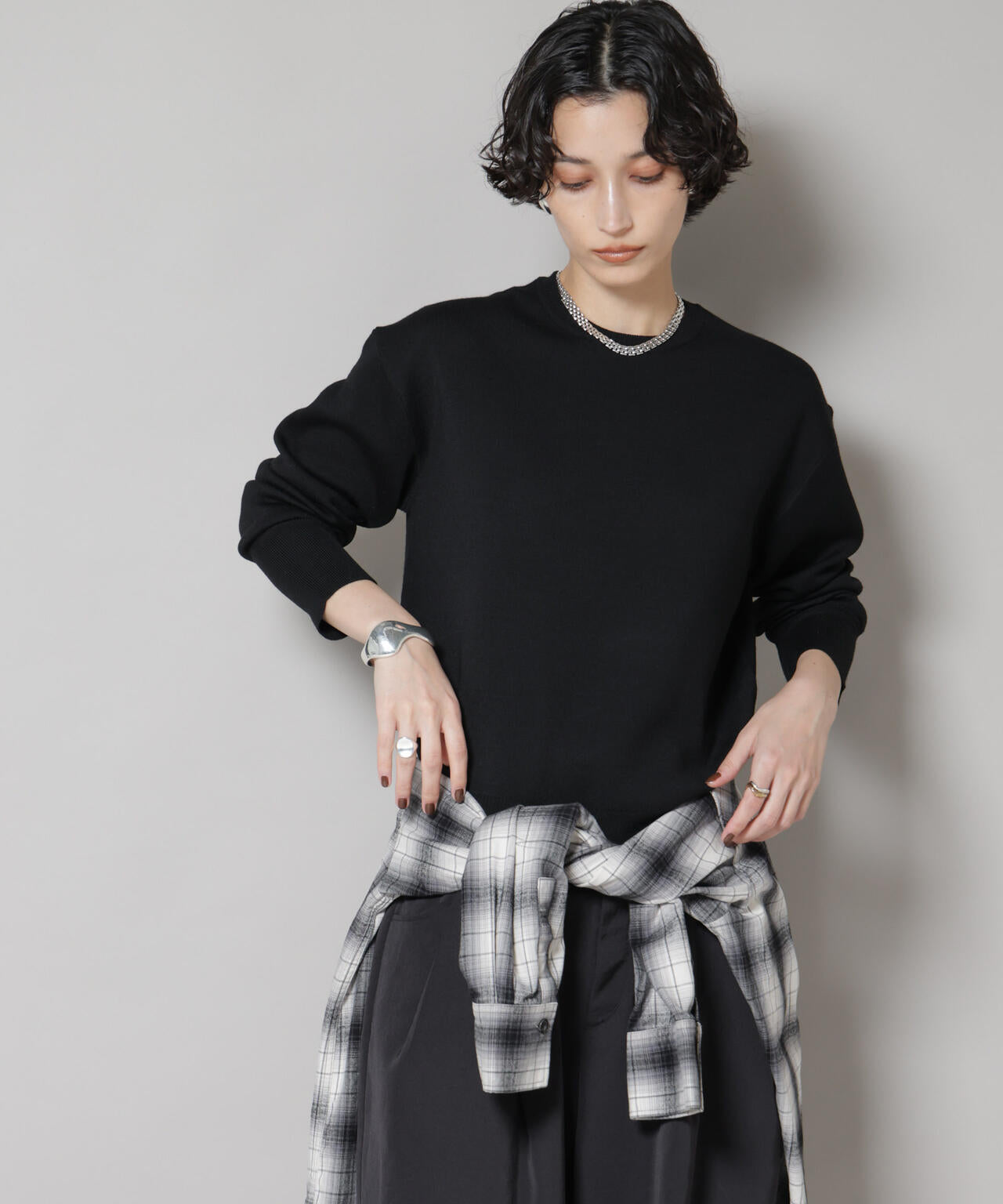 毛玉レスニットスムースクルーネックプルオーバー