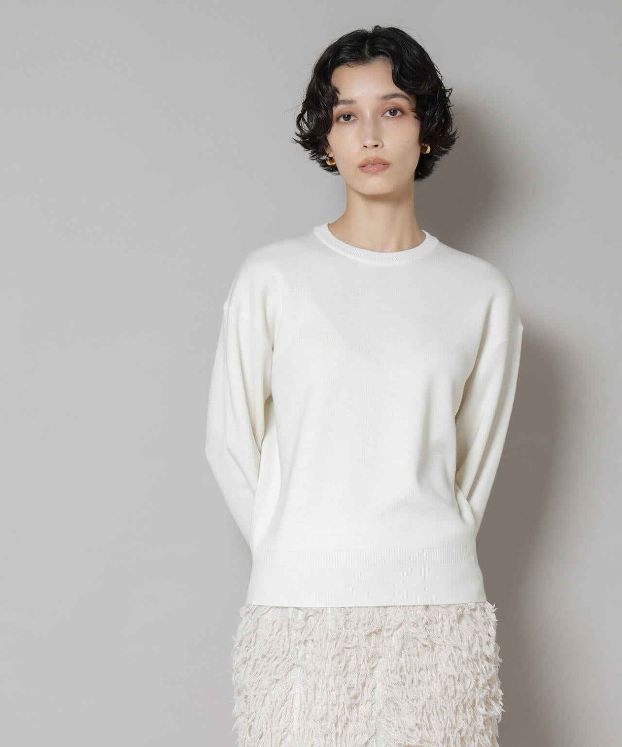 毛玉レスニットスムースクルーネックプルオーバー