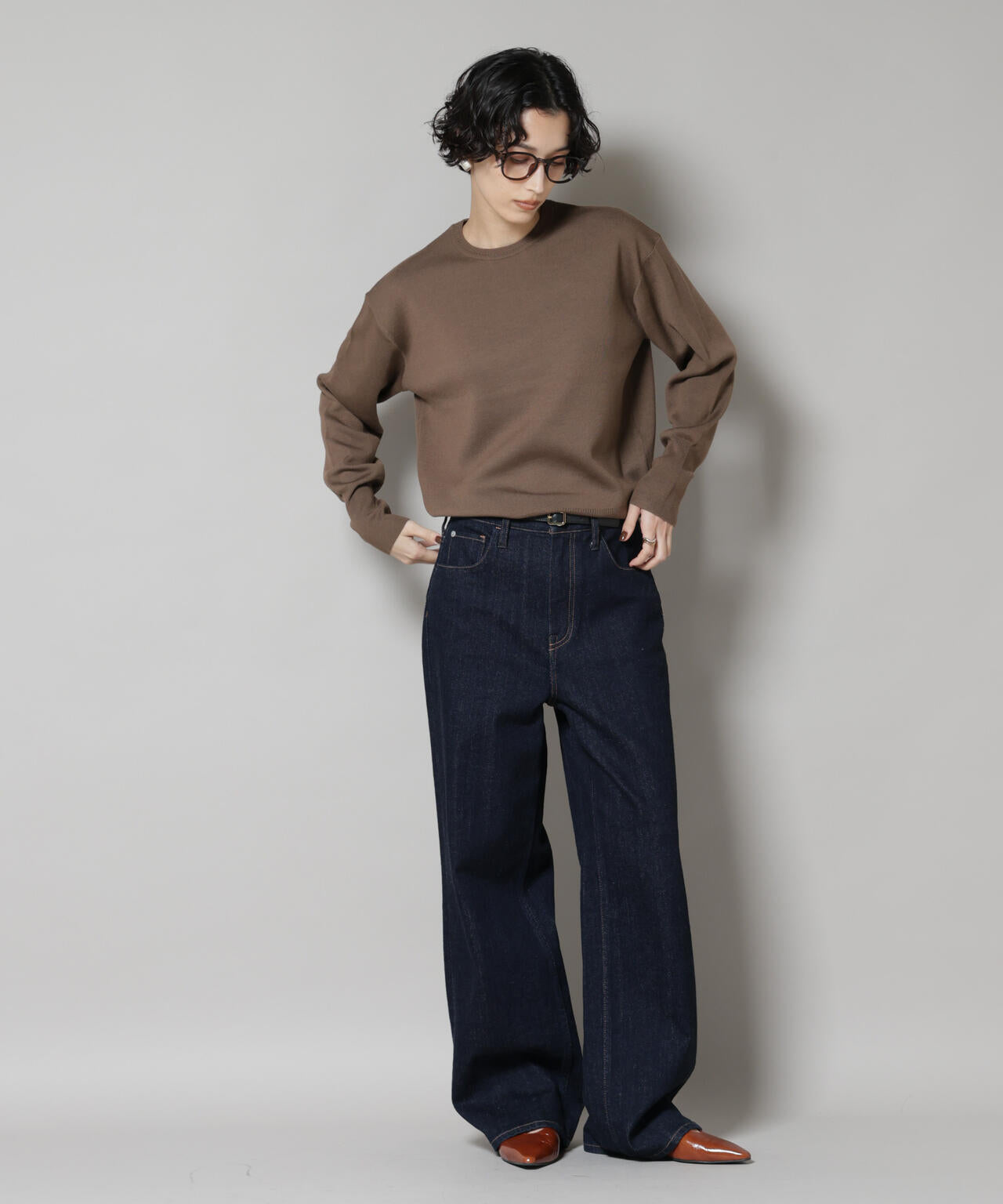 毛玉レスニットスムースクルーネックプルオーバー