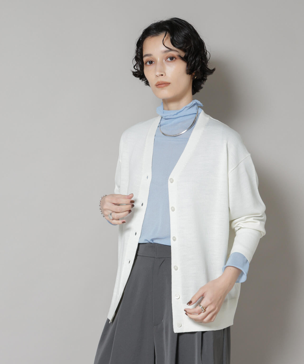 毛玉レスニット2wayカシュクールカーディガン