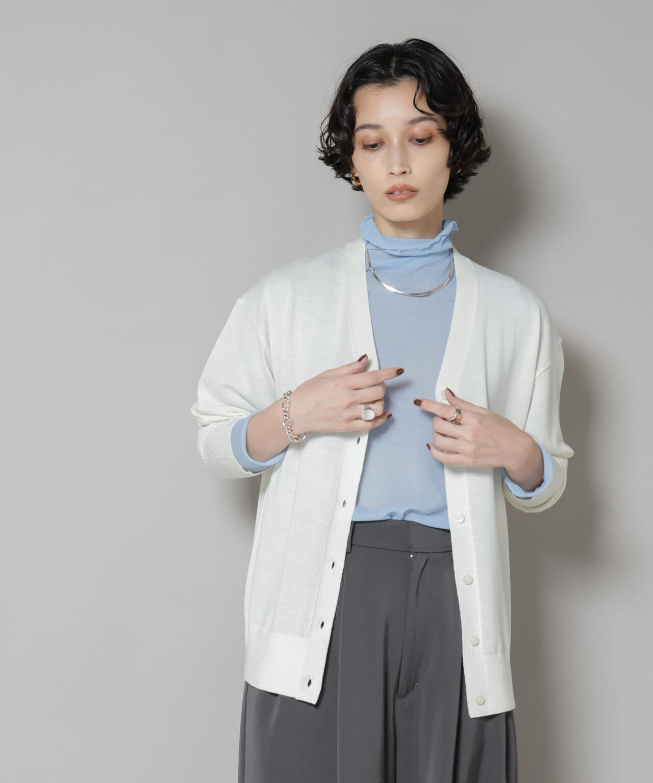 毛玉レスニット2wayカシュクールカーディガン