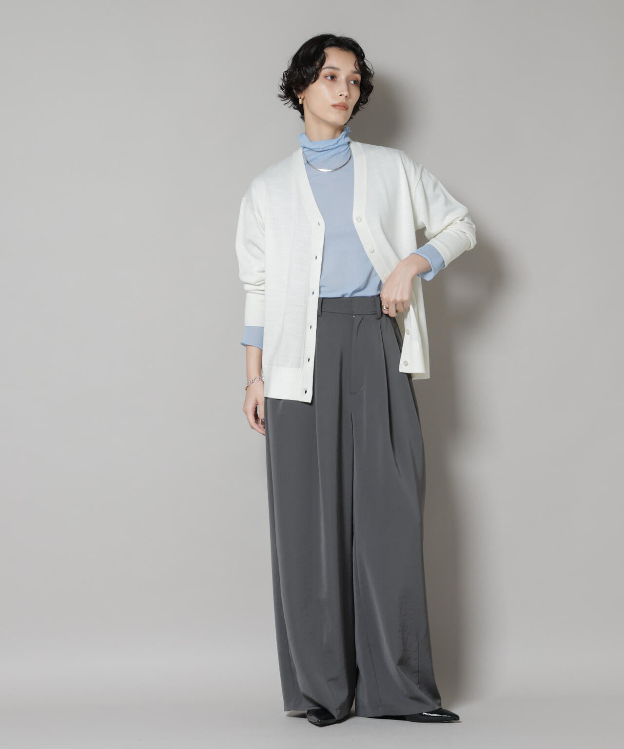 毛玉レスニット2wayカシュクールカーディガン