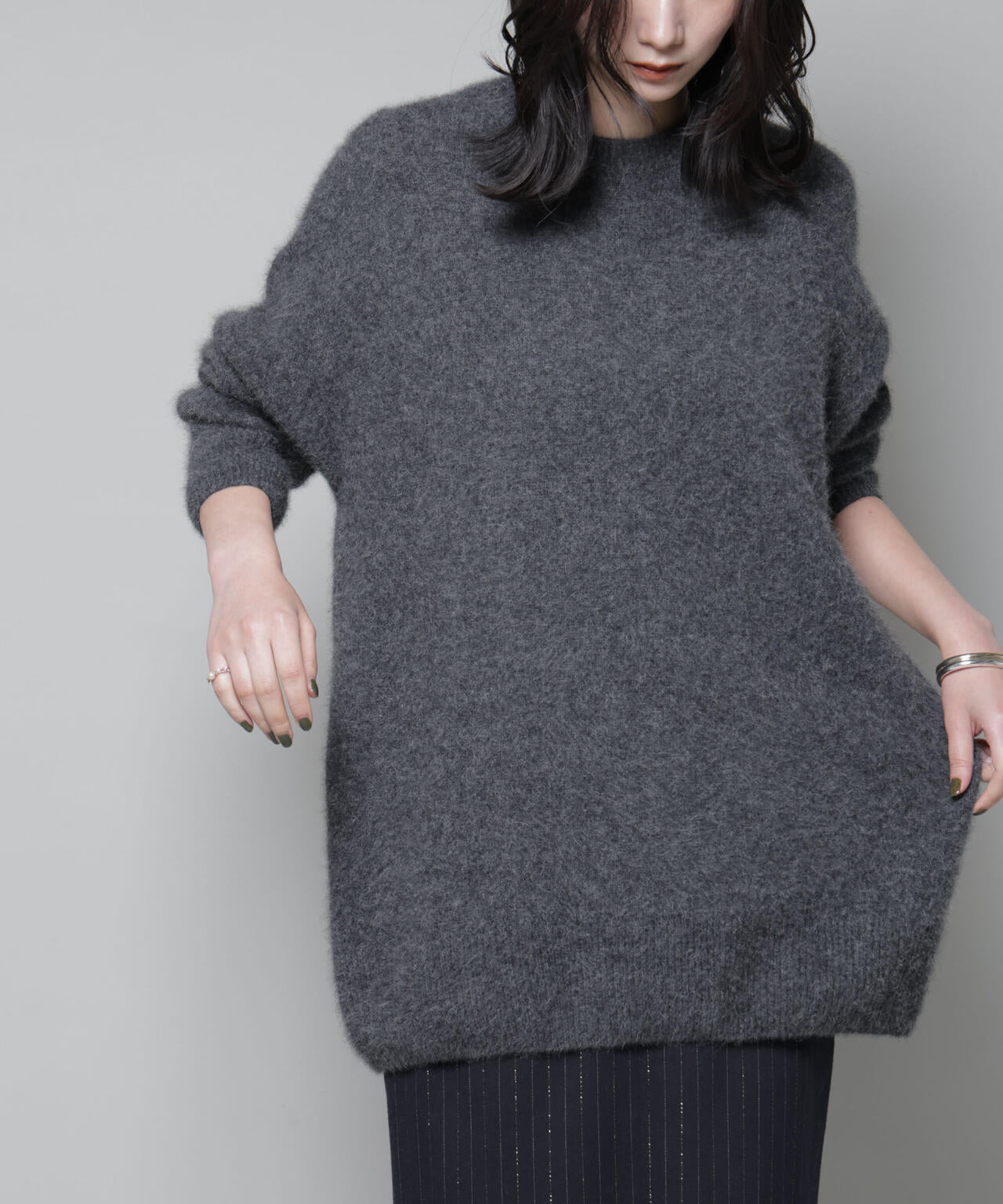 ウォッシャブルフォックスクルーワイドニットプルオーバー