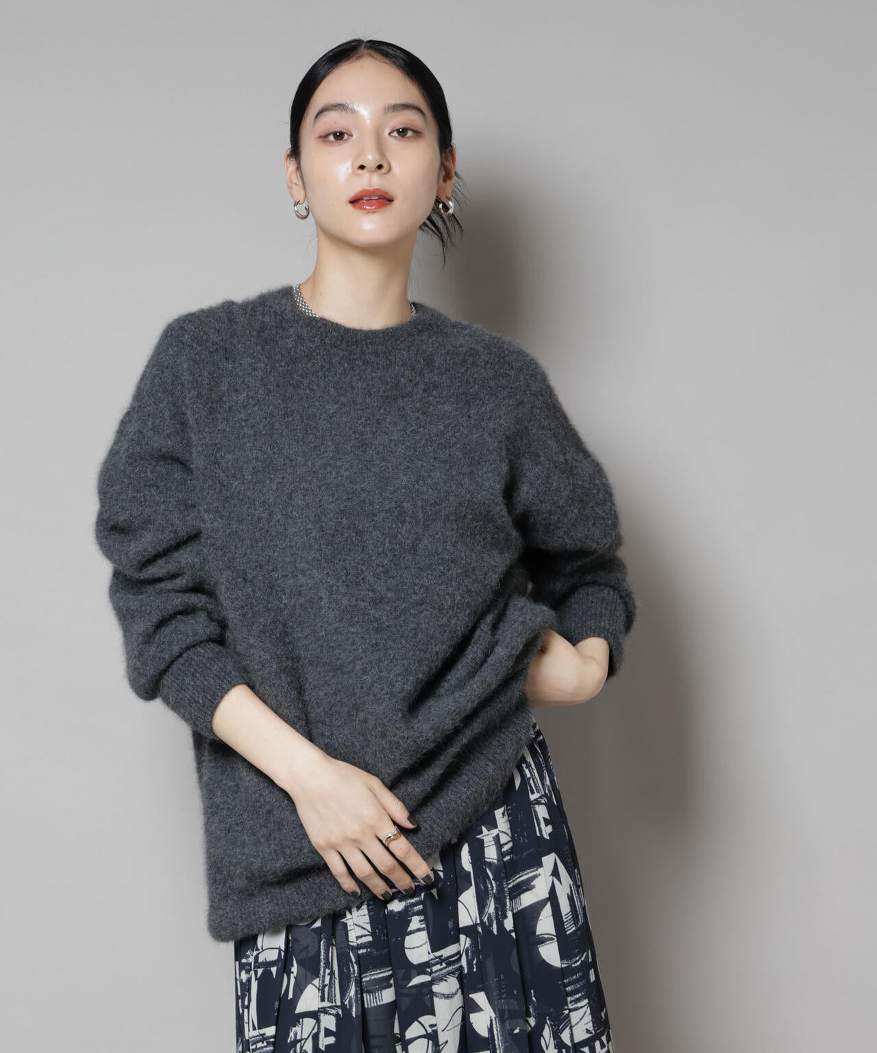 ウォッシャブルフォックスクルーワイドニットプルオーバー