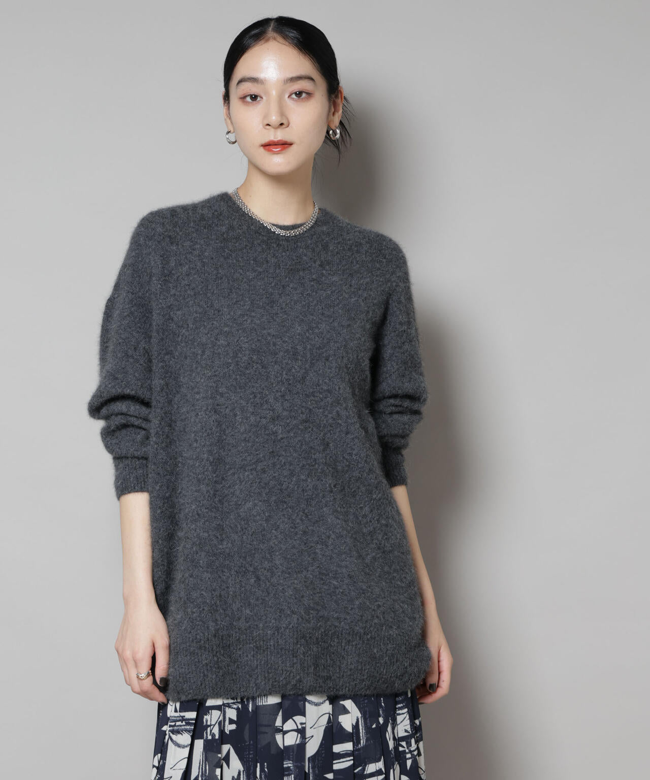 ウォッシャブルフォックスクルーワイドニットプルオーバー