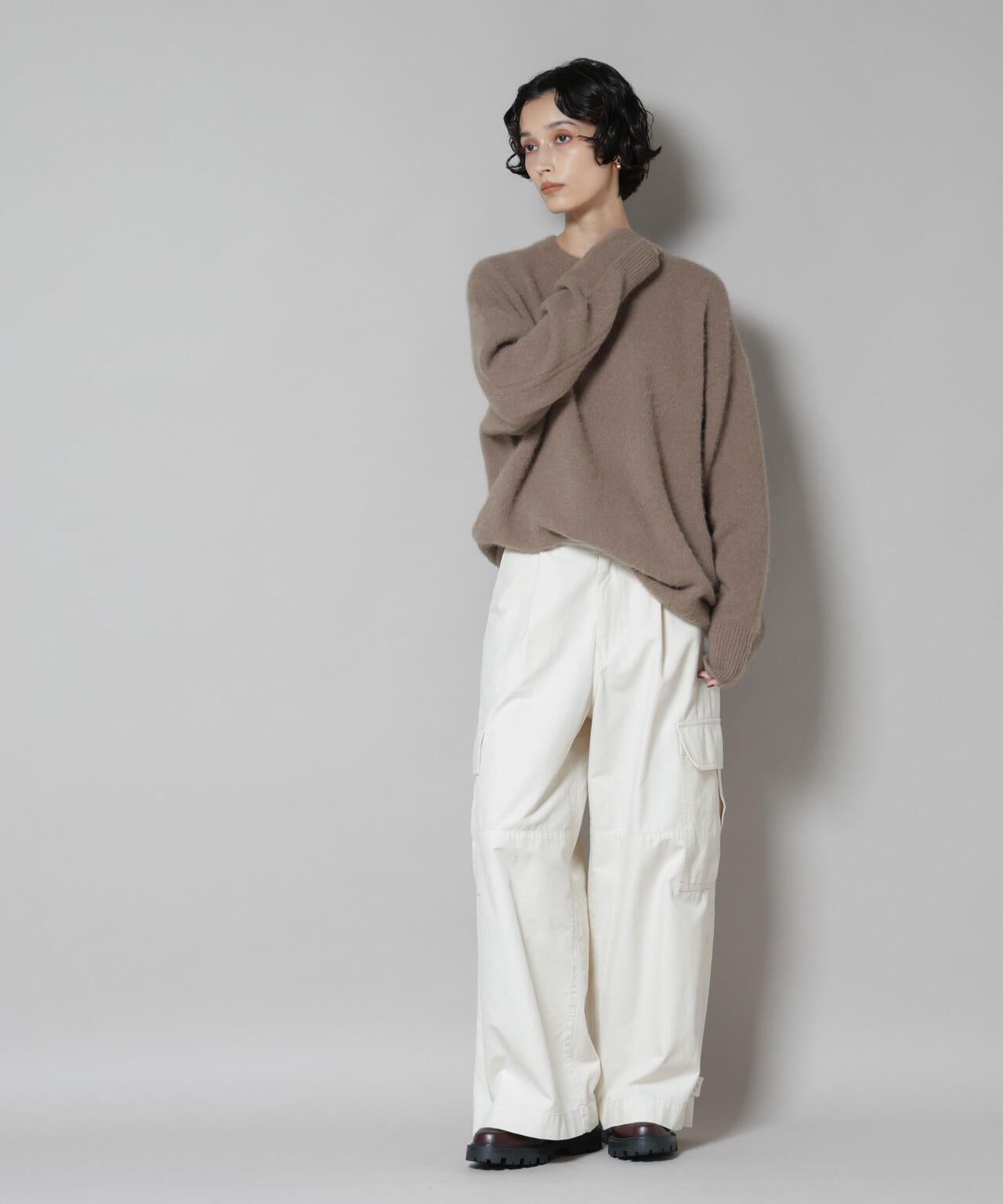 ウォッシャブルフォックスクルーワイドニットプルオーバー