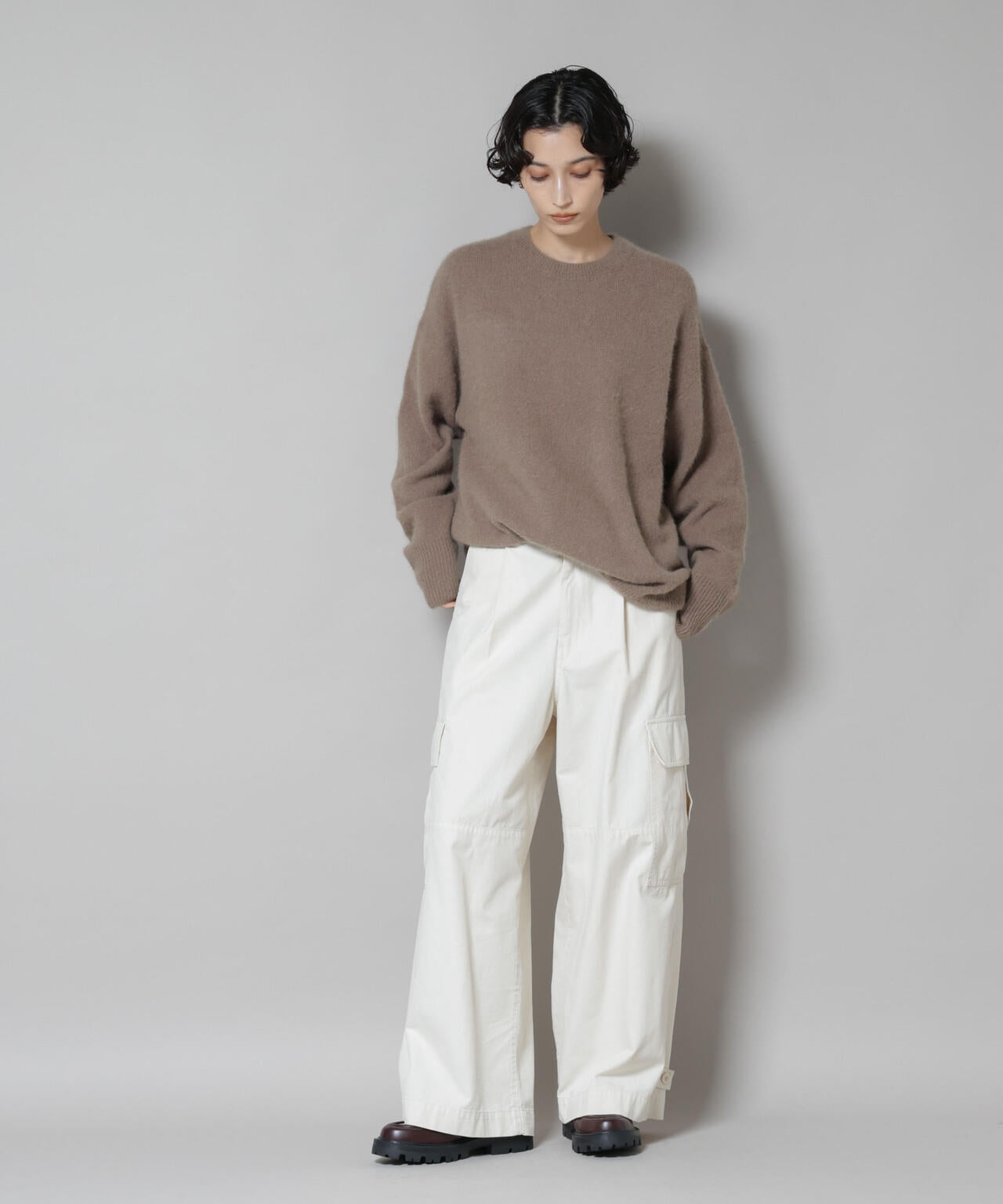 ウォッシャブルフォックスクルーワイドニットプルオーバー