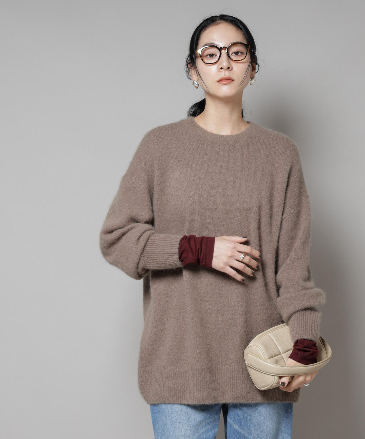 ウォッシャブルフォックスクルーワイドニットプルオーバー