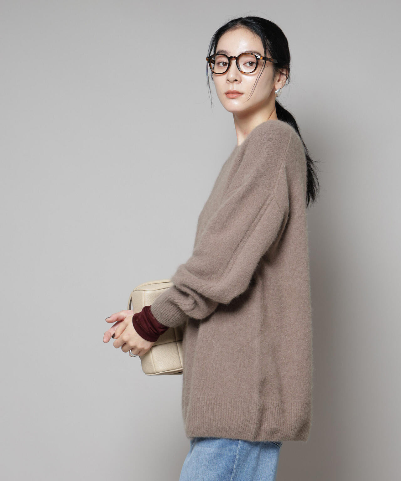 ウォッシャブルフォックスクルーワイドニットプルオーバー