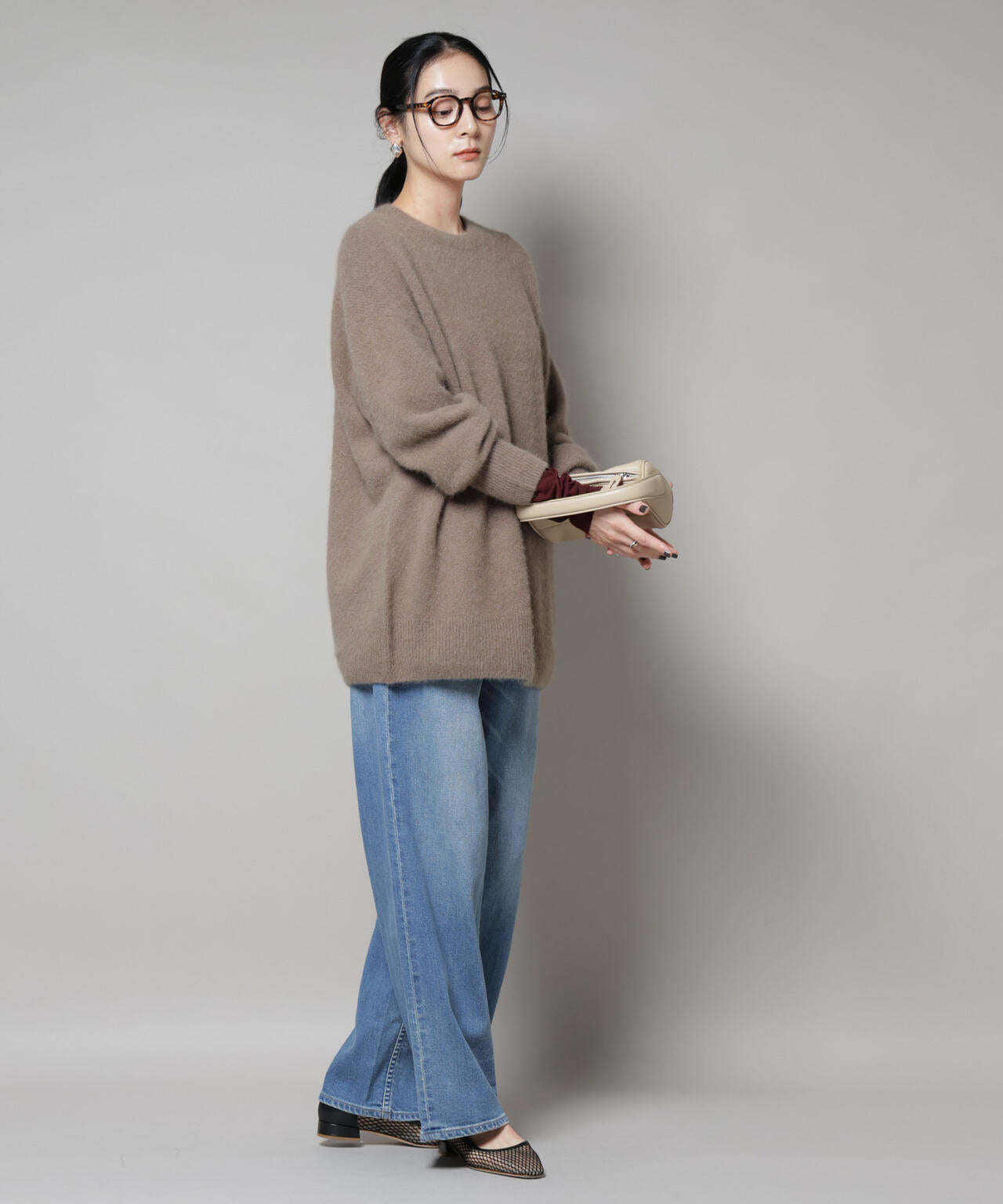 ウォッシャブルフォックスクルーワイドニットプルオーバー