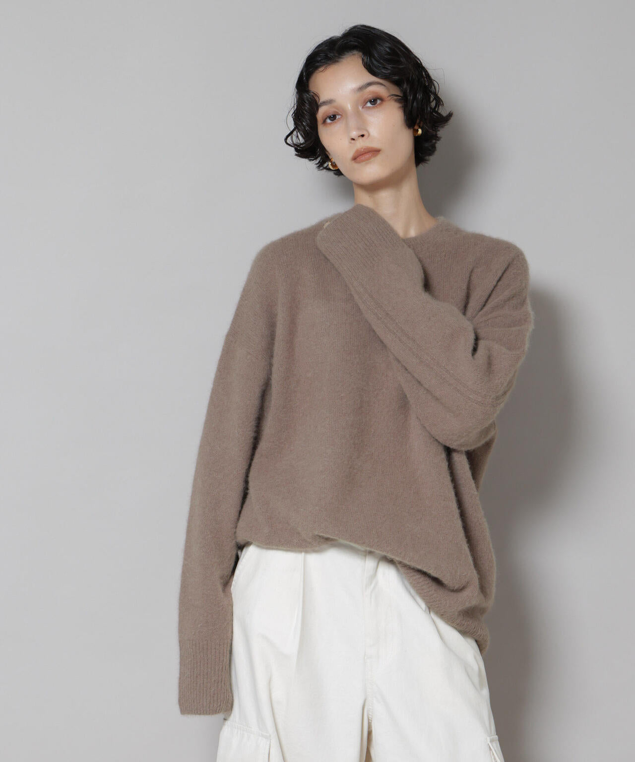 ウォッシャブルフォックスクルーワイドニットプルオーバー