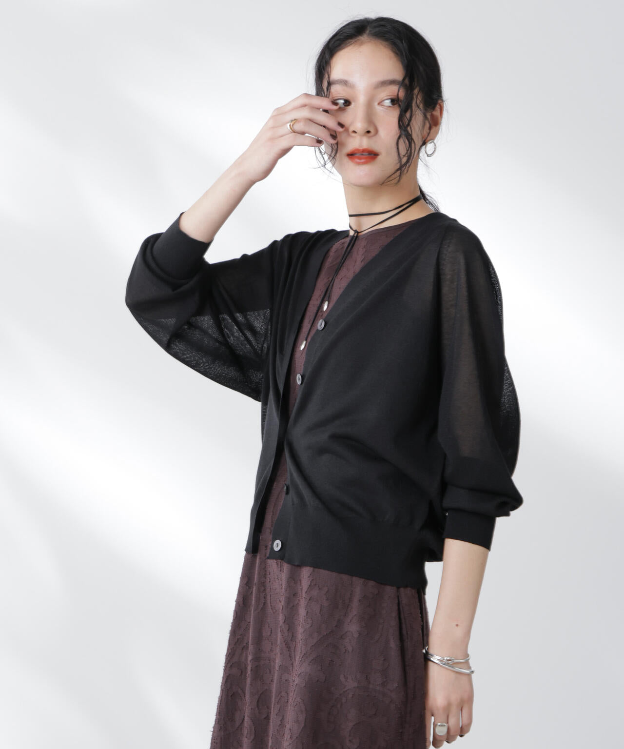 コットンスパークシアーVネックカーディガン