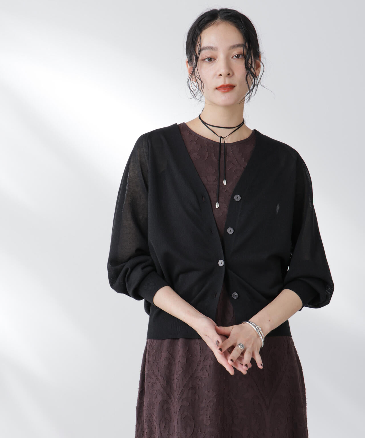 コットンスパークシアーVネックカーディガン