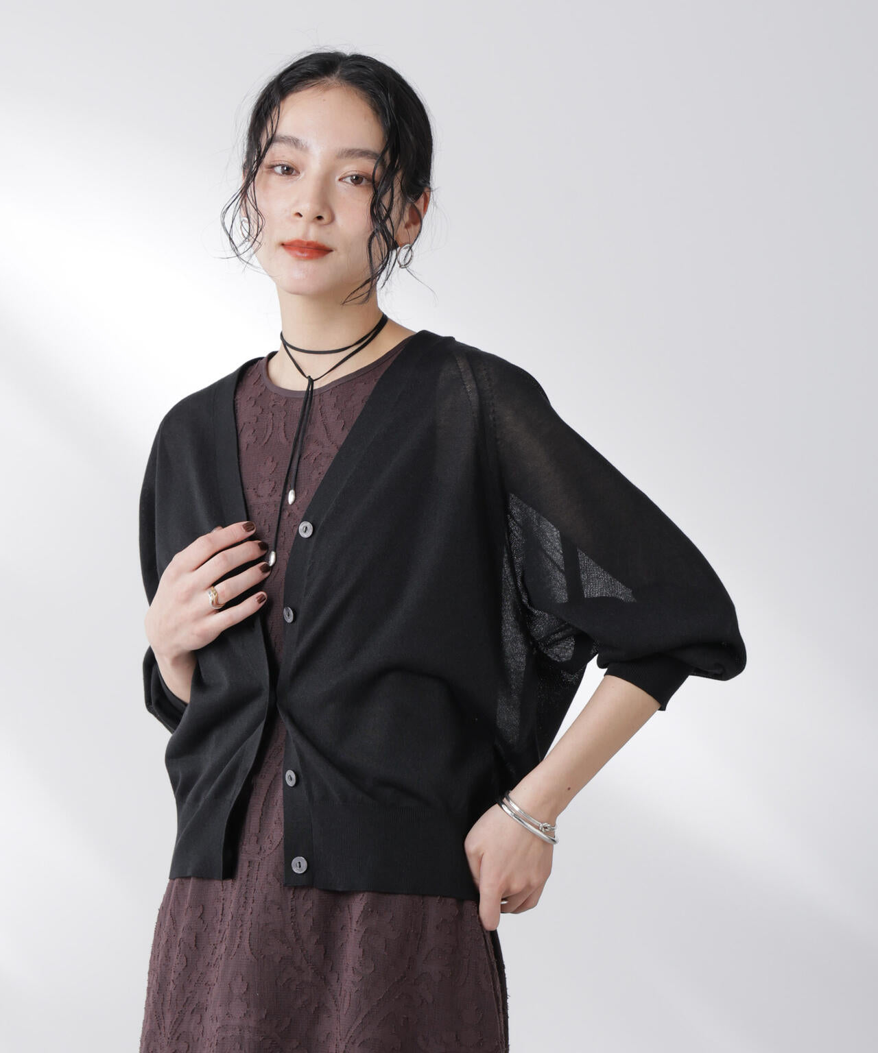 コットンスパークシアーVネックカーディガン