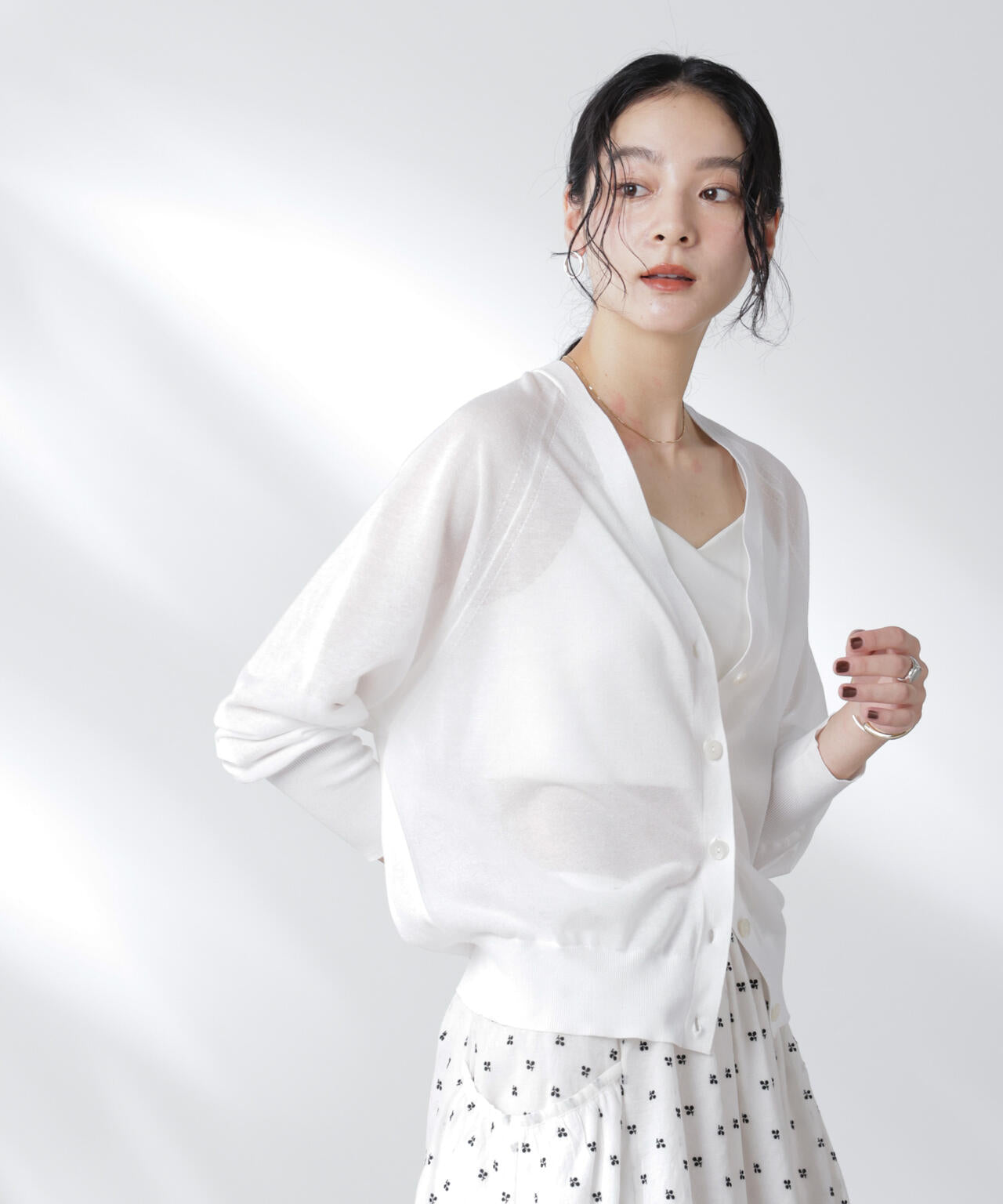 コットンスパークシアーVネックカーディガン