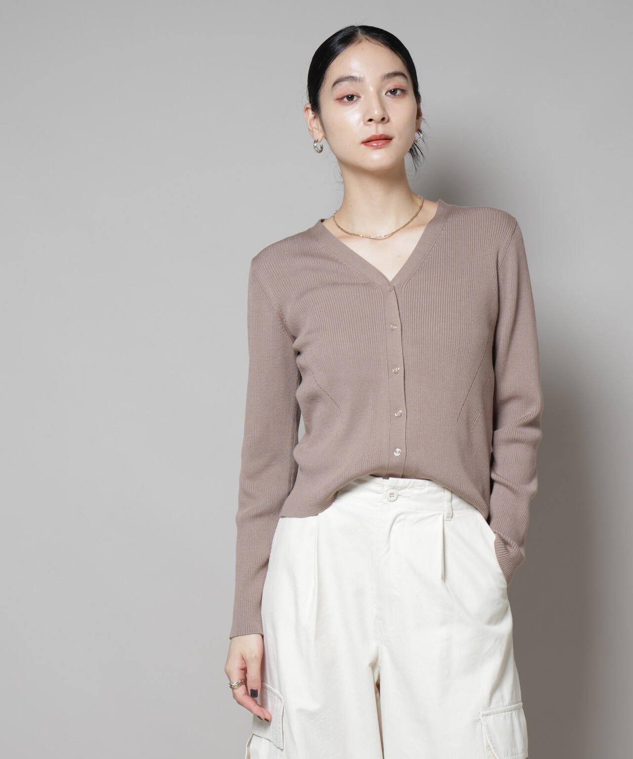 CICA&UVカット加工Vネックリブカーディガン