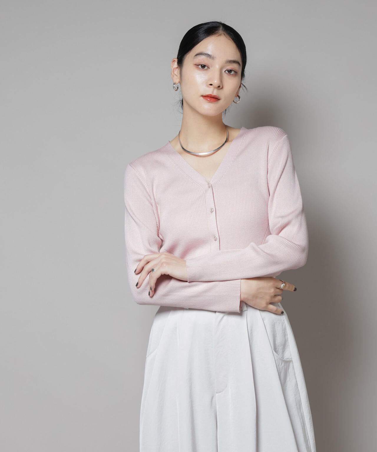 CICA&UVカット加工Vネックリブカーディガン