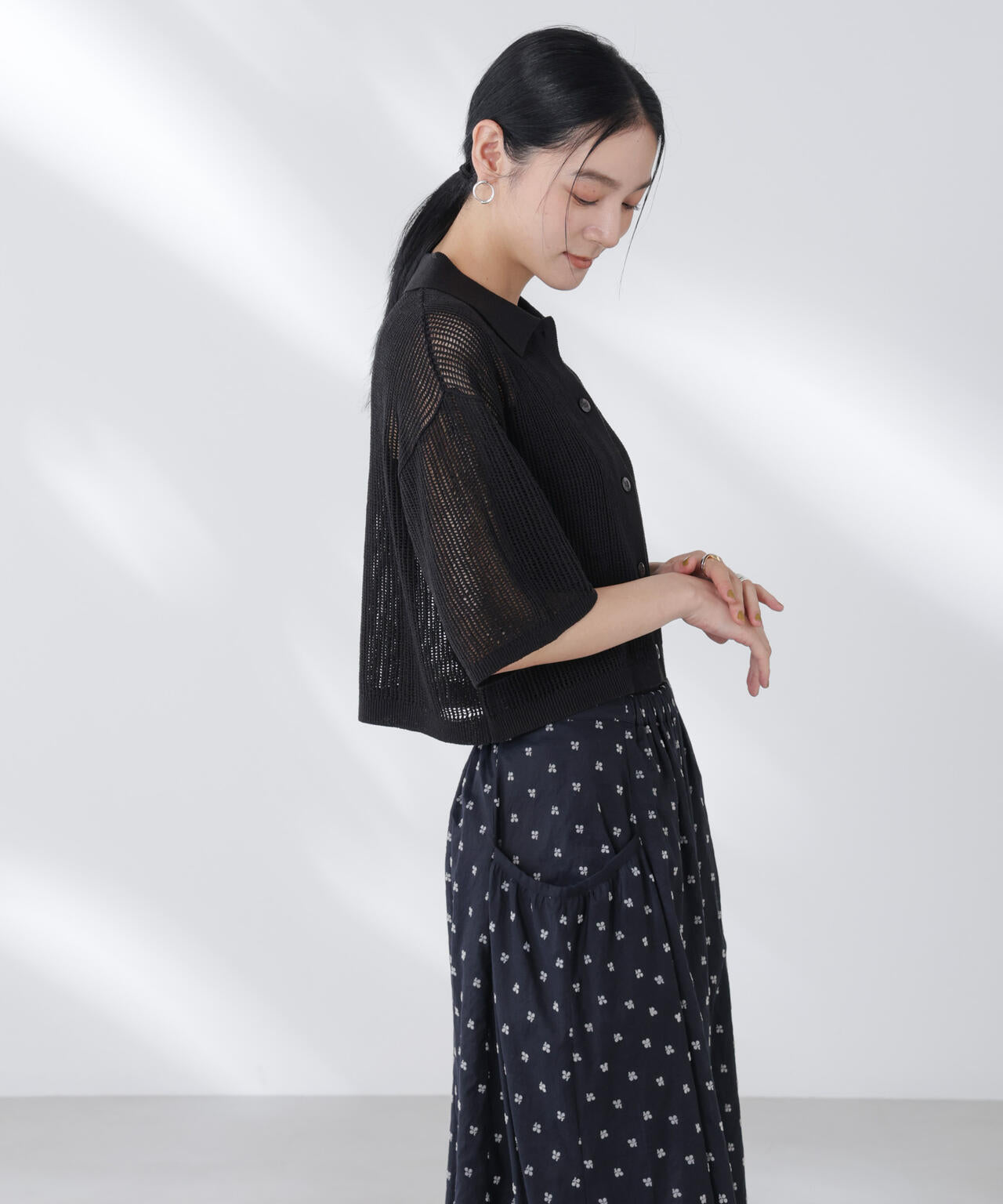 メッシュニットポロカーディガン