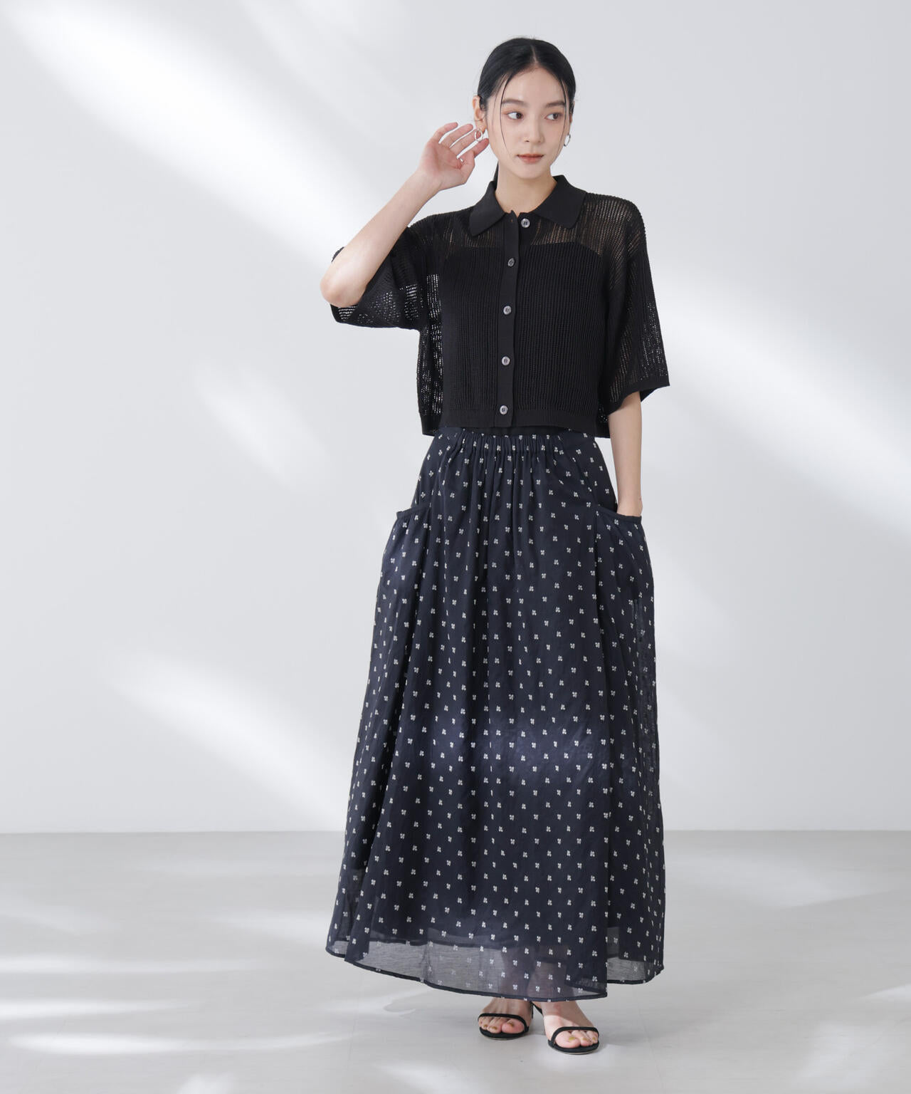 メッシュニットポロカーディガン