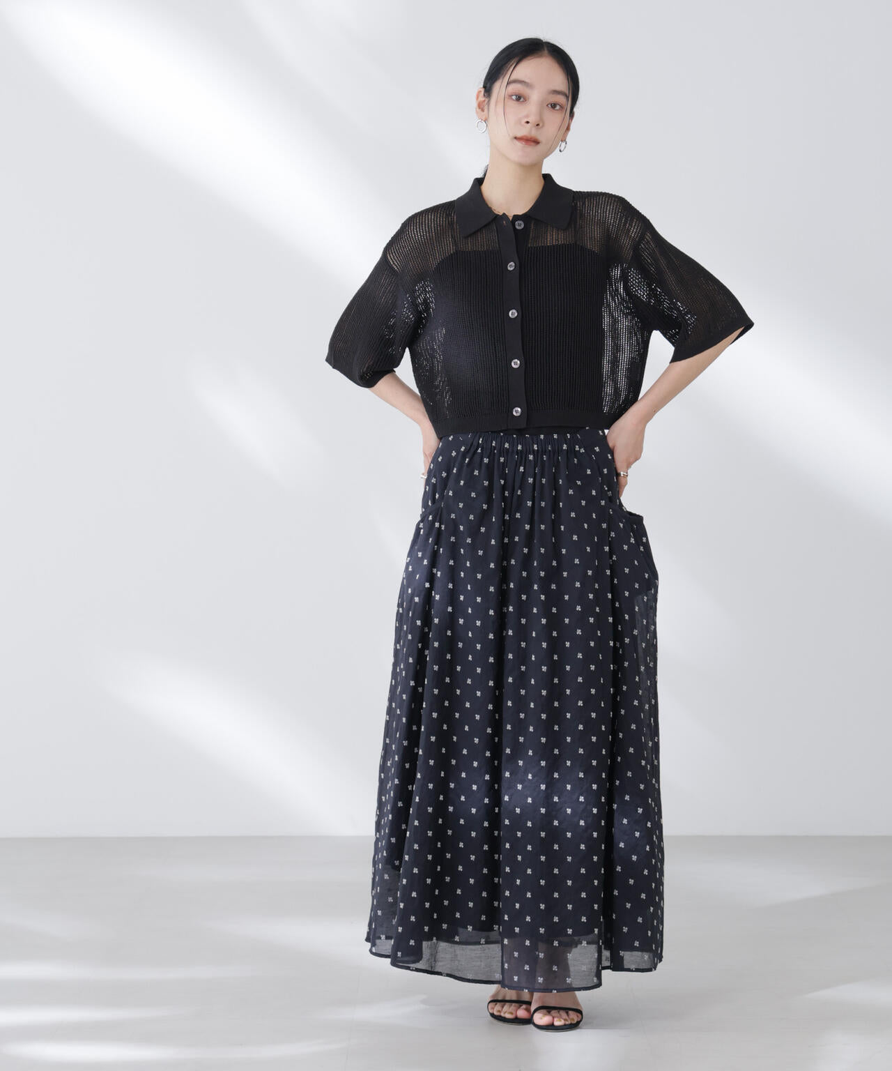 メッシュニットポロカーディガン